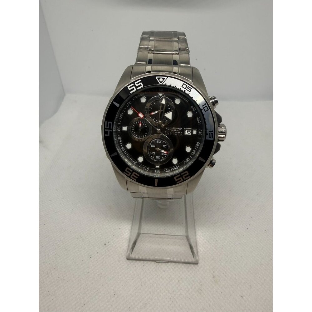 Invicta Mens Stainless Steel Chronograph Watch With Black Dial & Silver Bracelet - Picture 2 of 13
